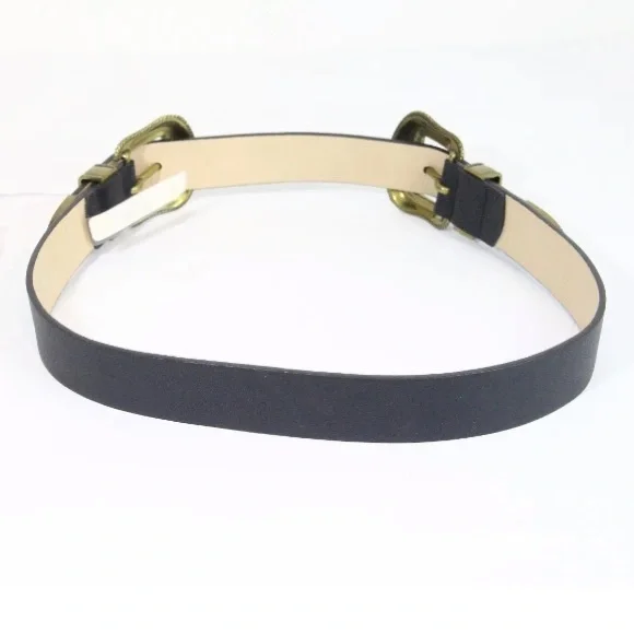 Vince Camuto Double Buckle Belt New Women Medium Western style Black leather - Picture 3 of 4